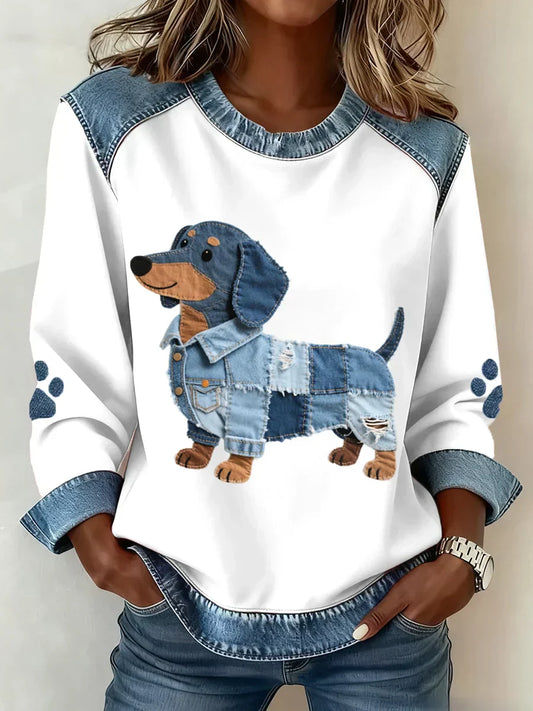 Astrid™ | Sweatshirt med gravhundetryk og patchwork